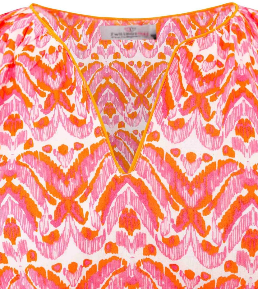 ZWILLINGSHERZ Joyful Damen Sommer-Bluse Tunika-Shirt-Orange/Pink/Weiß