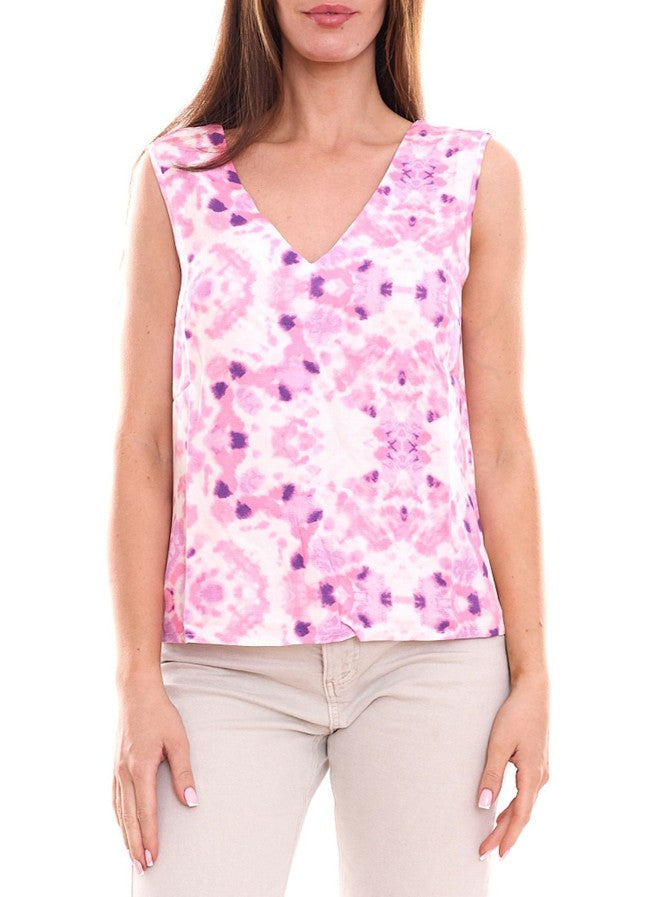 ONLY ONLALMA Damen Sommer-Top im Batik Look ärmelloses Freizeit-Shirt -Rosa/Lila/Weiß
