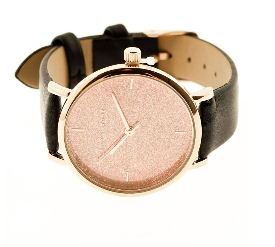 LILY + STONE Damen Armband-Uhr analoge Quarz-Uhr mit Leder-Armband 35 mm