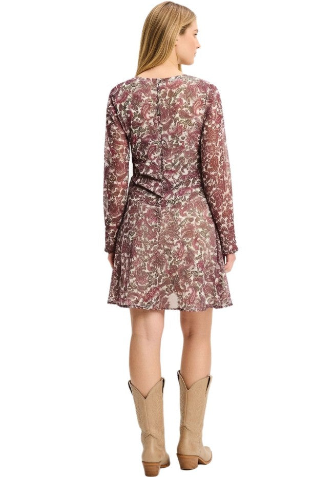 sommerliches Damen Mini-Kleid mit Paisley-Muster Chiffon-Kleid-Beige/Lila/Grau