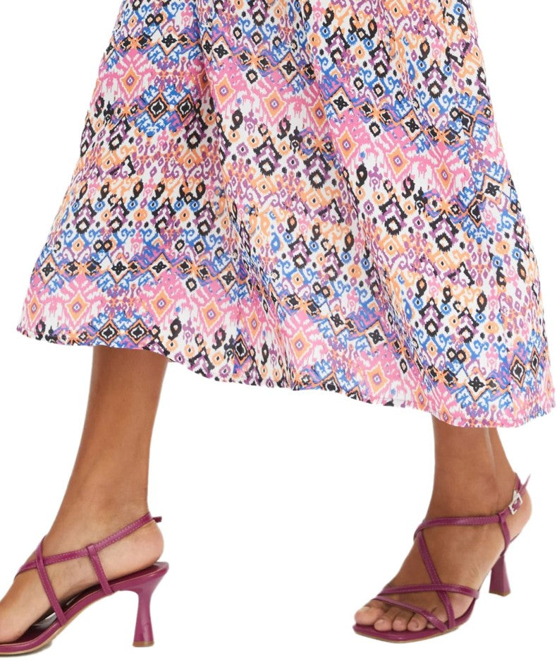 Women's Summer Halter Neck Dress with Colorful Allover Print Sleeveless Maxi Dress Pink/Orange/Black