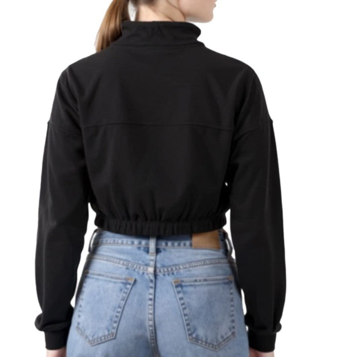 ZEGY Damen Crop-Pullover Half Zip Langarm-Shirt Baumwoll-Pulli Cropped&nbsp; in Weiß, Schwarz