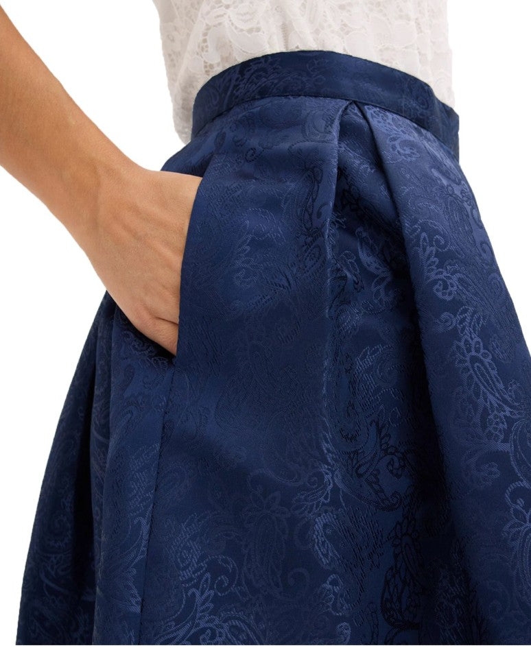 Fashionable women's dirndl skirt traditional skirt with paisley and lace-dark blue