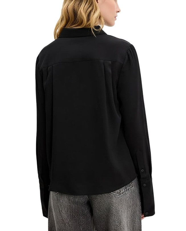 langärmlige Damen Bluse aus Viskose-Mix mit Ballon-Saum Sommer-Shirt-Schwarz