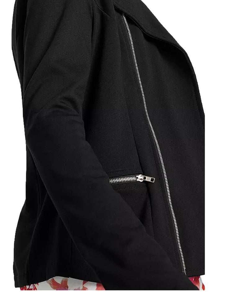asymmetrical women's biker-style shirt jacket with zipper knit jacket black