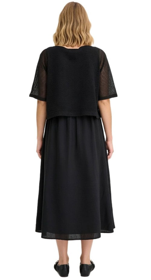 Asymmetrisches Damen-Midikleid im 2-in-1-Lagenlook – Schwarz