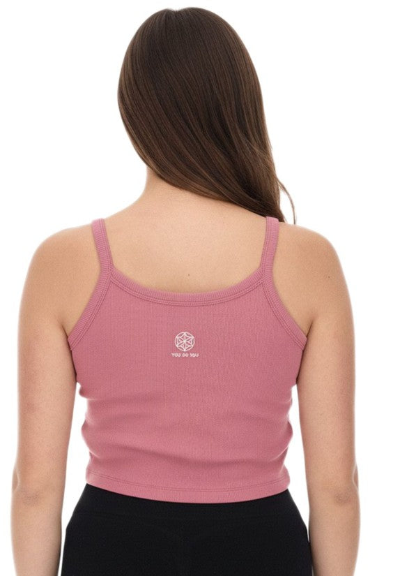 YOU DO YOU Damen Crop-Top geripptes Fitness-Top Baumwoll-Shirt Tanktop Yoga-Alt-Rosa