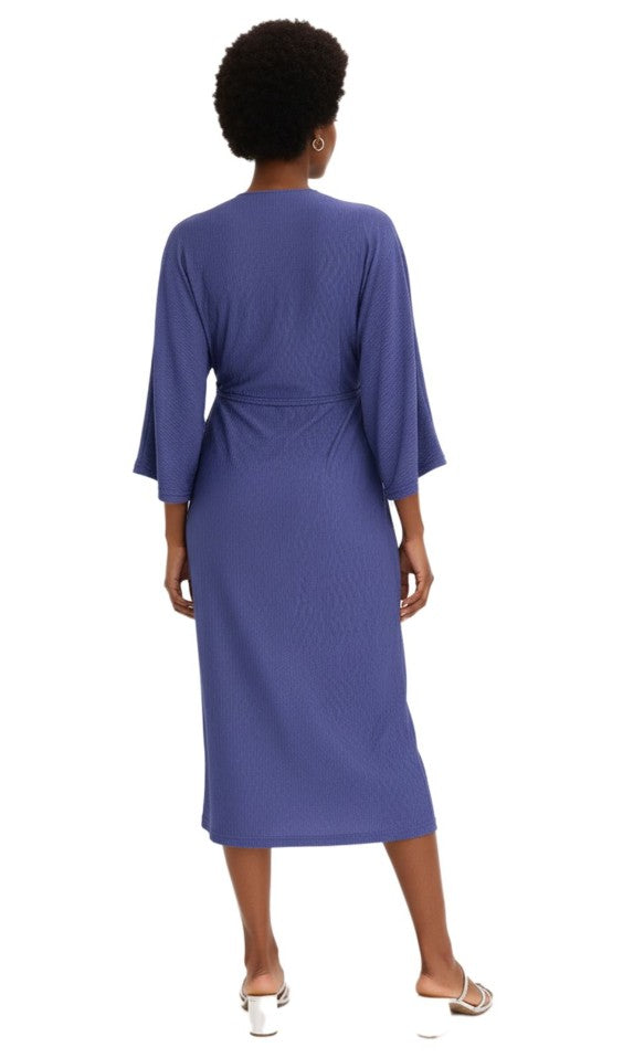 stylisches Damen Midi-Kleid mit Cut-Outs Langarm-Kleid Herbst-Kleid - Blau