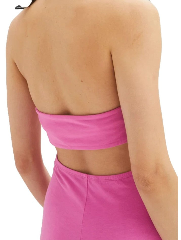 langes Damen Sommer-Kleid Neckholder-Kleid mit extravagantem Rücken Maxi-Kleid-Pink