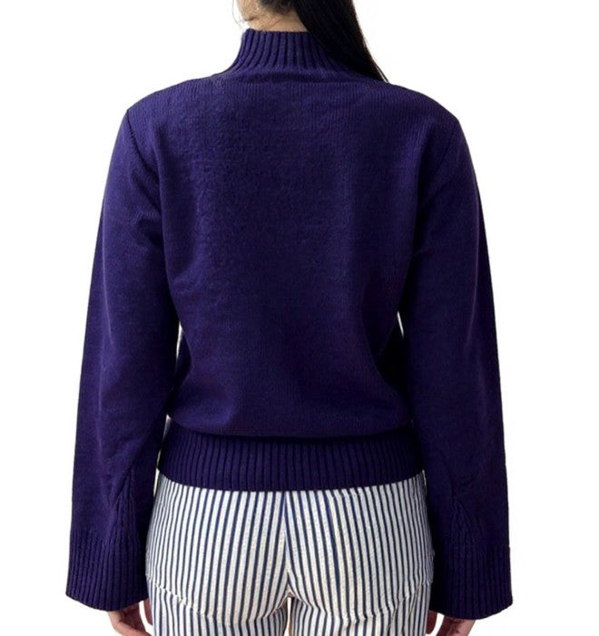 Women's Sweatshirt Knitted Sweater with Trumpet Sleeves Summer Pullover Long Sleeve Shirt Purple