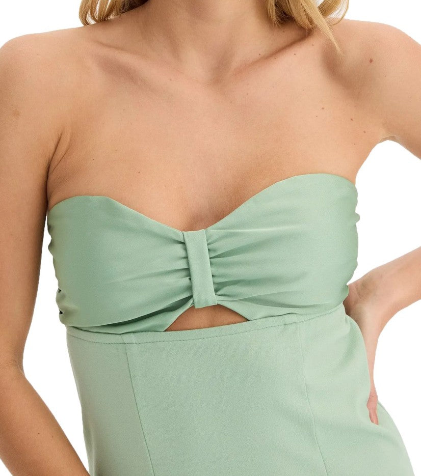 schulterfreies Damen Mini-Kleid schmal geschnittenes Bandeau-Kleid mit Cut Outs- Grün