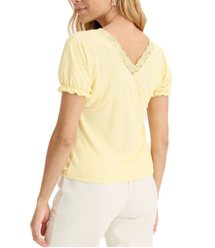 Women's T-Shirt with Decorative Elements, Short-Sleeved Shirt Yellow