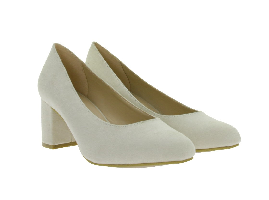 zeitlose Damen Pumps in Veloursleder-Optik Business-Schuhe mit Blockabsatz Beige