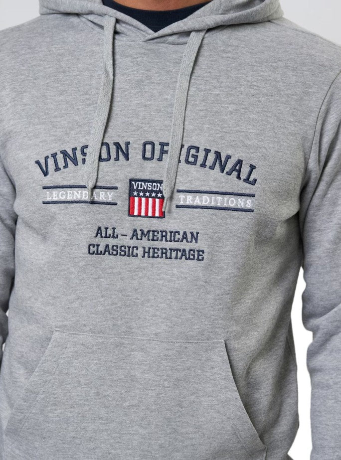 VINSON Herren Hoodie Baumwoll-Pullover mit Logo-Print Kapuzen-Pullover&nbsp; in Grau&nbsp;