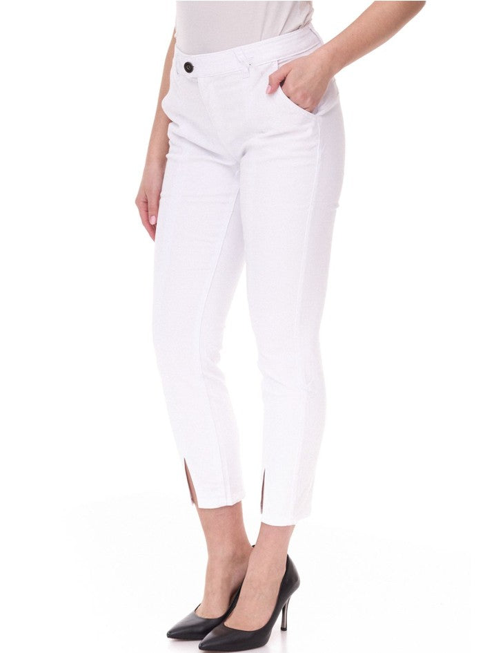 AjC Jeans Damen Slim-Fit Hose mit Schlitz-Weiß