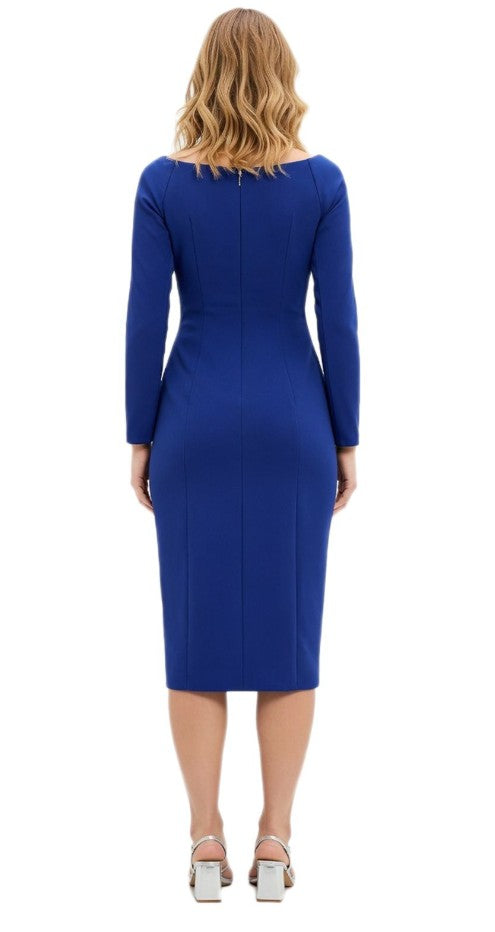 Bodycon women's midi dress with floral glitter long-sleeve dress - blue