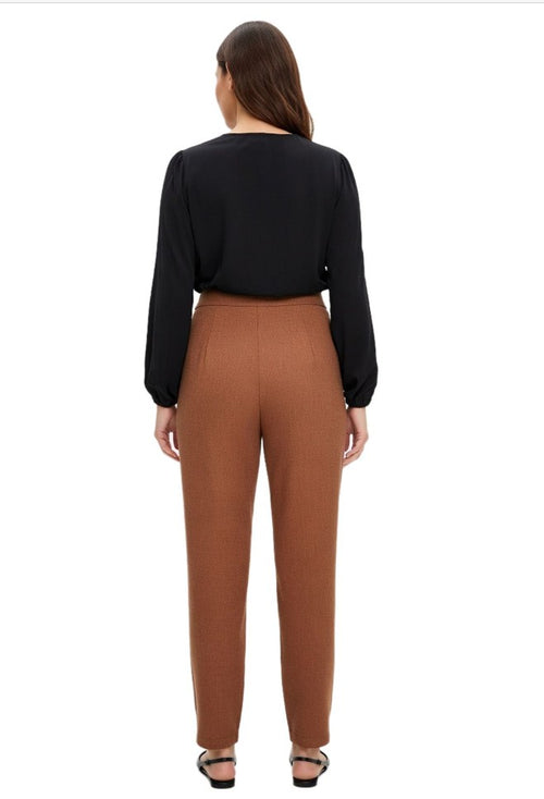 Comfortable Women's Pleated Wool-Look Trousers, Loose Fit, Casual Trousers&nbsp; Brown