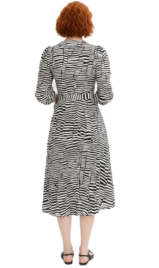 Women's Wrap Dress with Zebra Print, Long Sleeve, Casual Dress Black/White