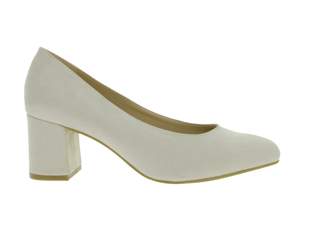 zeitlose Damen Pumps in Veloursleder-Optik Business-Schuhe mit Blockabsatz Beige