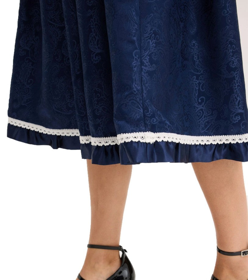 Fashionable women's dirndl skirt traditional skirt with paisley and lace-dark blue
