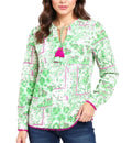 ZWILLINGSHERZ Cotton Blouse for Women - Summer Blouse with All-Over Paisley Pattern Green/Pink/White