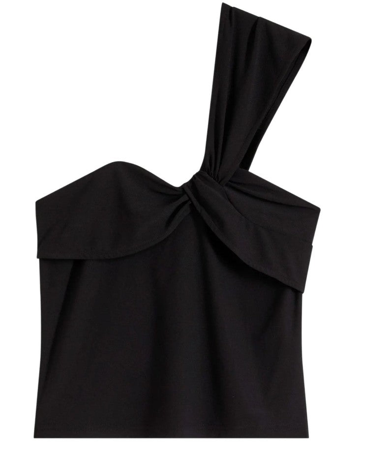 Women's Summer Top, Asymmetrical Wrap-Look Top, - Black