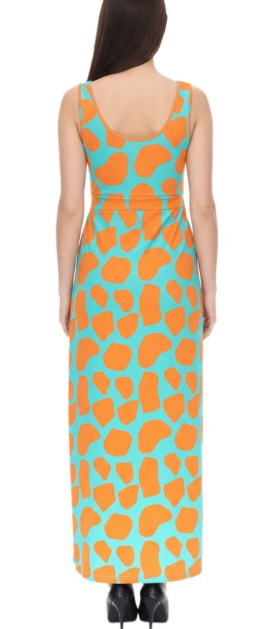 Aniston CASUAL Damen Jersey-Kleid mit farbenfrohen Druck Maxi-Kleid Türkis/Orange