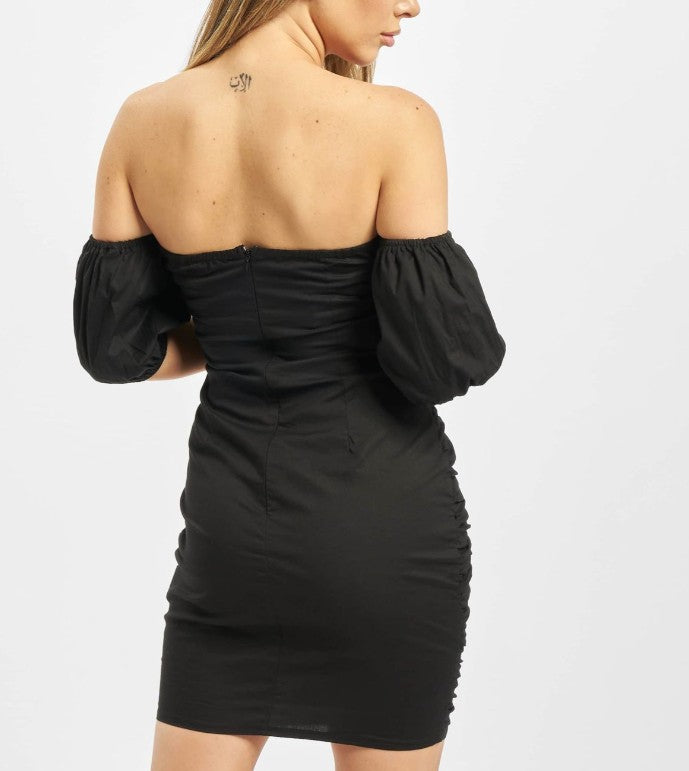 Missguided – Gerüschtes Kleid aus Baumwollpopeline in Schwarz