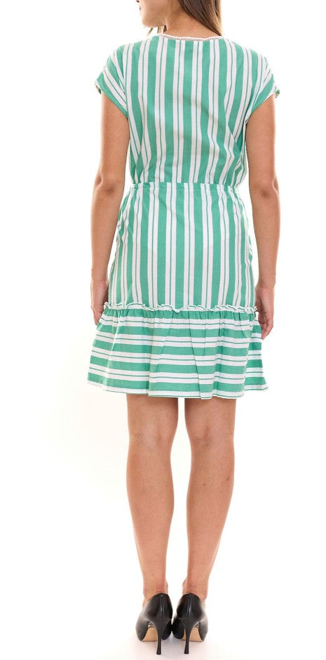AJC Women's Striped Mini Dress Lightweight Cotton Dress Summer Dress White/Green