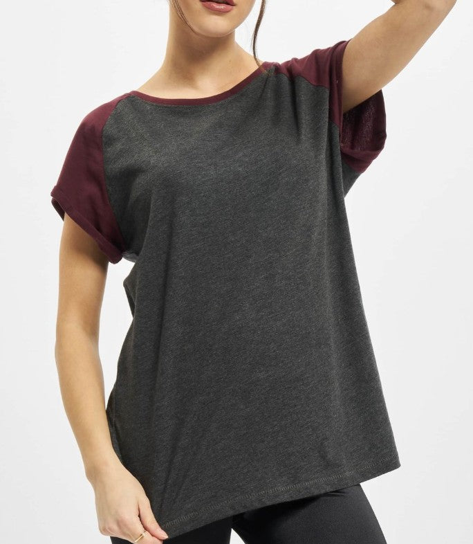 lässiges Urban Classics Damen T-Shirt 140 g/m² mit Baumwolle Grau/Rot