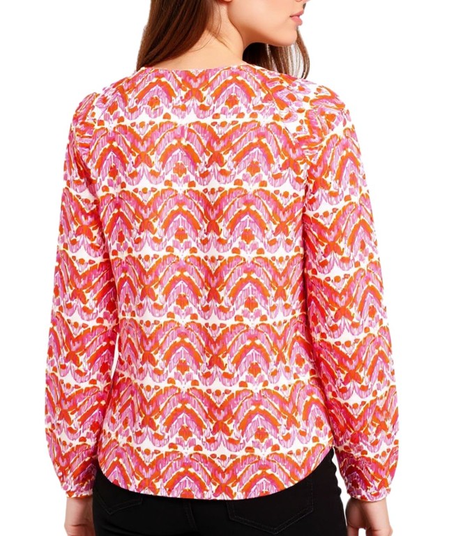 ZWILLINGSHERZ Joyful Damen Sommer-Bluse Tunika-Shirt-Orange/Pink/Weiß