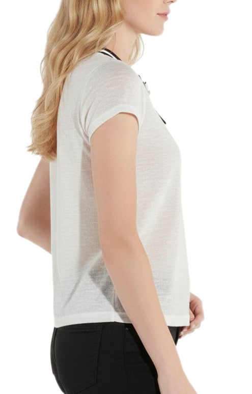 vestino Damen T-Shirt Kurzarm-Shirt mit Schleife Sommer-Shirt-Weiß