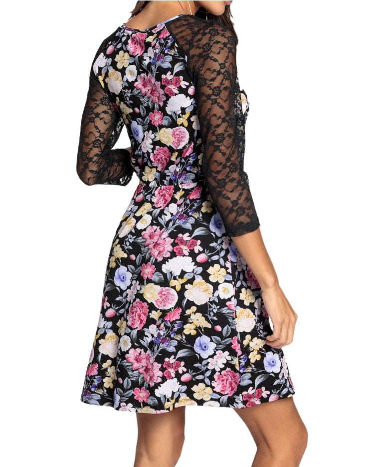 melrose Mini-Kleid Damen Sommerkleid -Abend-Kleid-Schwarz/Bunt