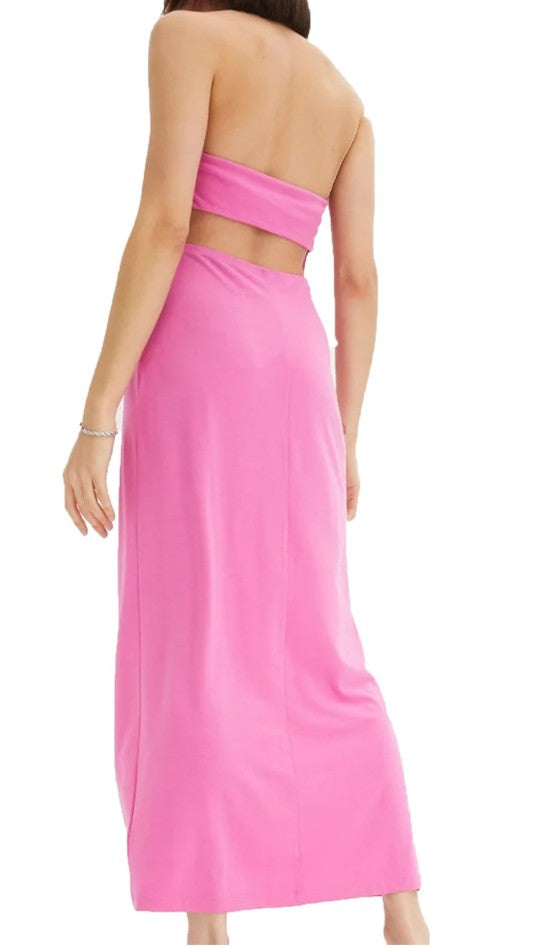 langes Damen Sommer-Kleid Neckholder-Kleid mit extravagantem Rücken Maxi-Kleid-Pink
