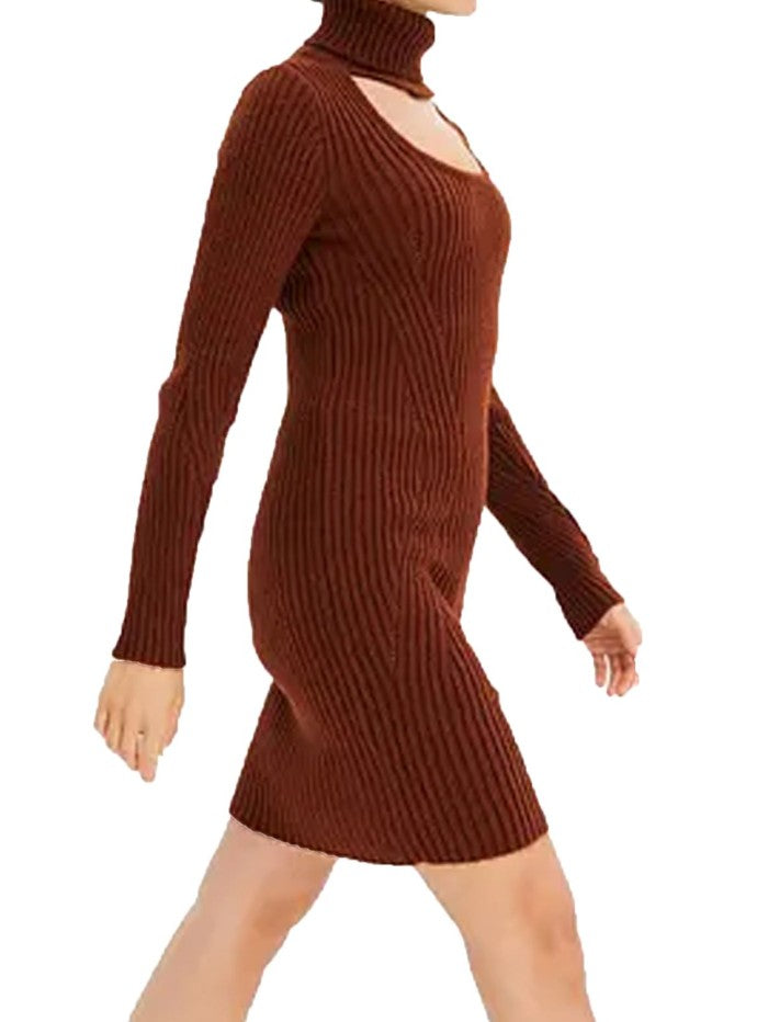 Damen Strick-Kleid Mini-Kleid -Braun