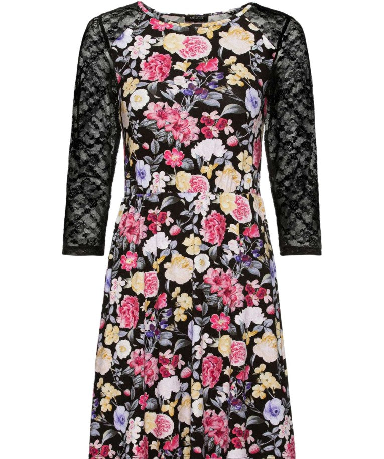 melrose Mini-Kleid Damen Sommerkleid -Abend-Kleid-Schwarz/Bunt