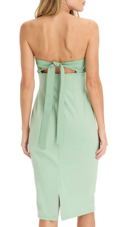 schulterfreies Damen Mini-Kleid schmal geschnittenes Bandeau-Kleid mit Cut Outs- Grün