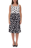 Damen Sommerkleid mit grafischem Druck, Baumwollkleid ohne Ärmel, Midikleid Weiß/Schwarz
