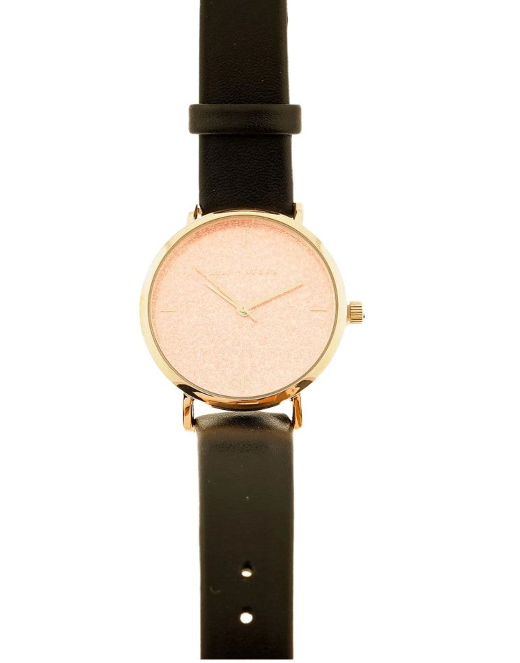 LILY + STONE Damen Armband-Uhr analoge Quarz-Uhr mit Leder-Armband 35 mm