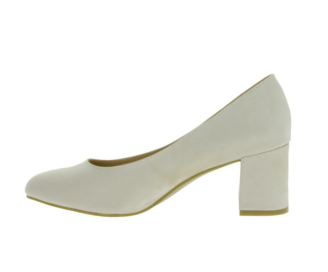 zeitlose Damen Pumps in Veloursleder-Optik Business-Schuhe mit Blockabsatz Beige