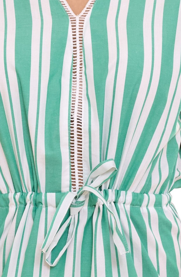 AJC Women's Striped Mini Dress Lightweight Cotton Dress Summer Dress White/Green