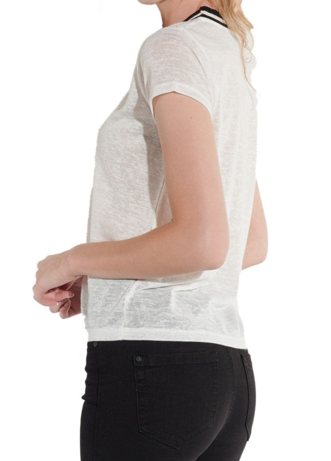 vestino Damen T-Shirt Kurzarm-Shirt mit Schleife Sommer-Shirt-Weiß