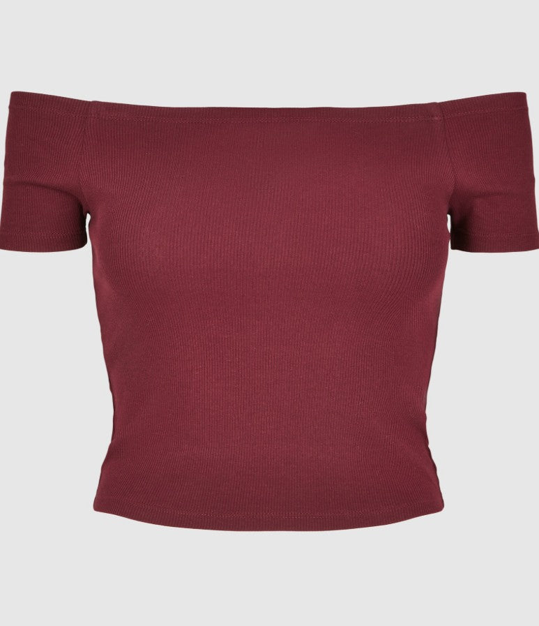 Comfortable Urban Classics women's T-shirt, stretch rib knit, with cotton, Bordeaux red