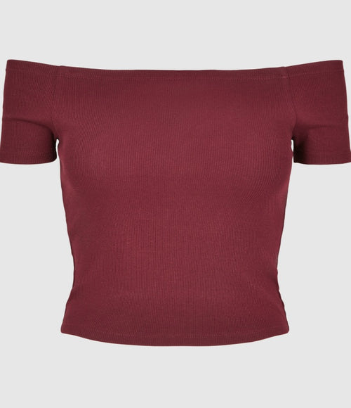 Comfortable Urban Classics women's T-shirt, stretch rib knit, with cotton, Bordeaux red
