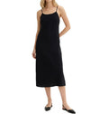 trendiges Damen Flanell Kleid verstellbares Baumwoll-Kleid mit Spaghetti-Trägern -Schwarz