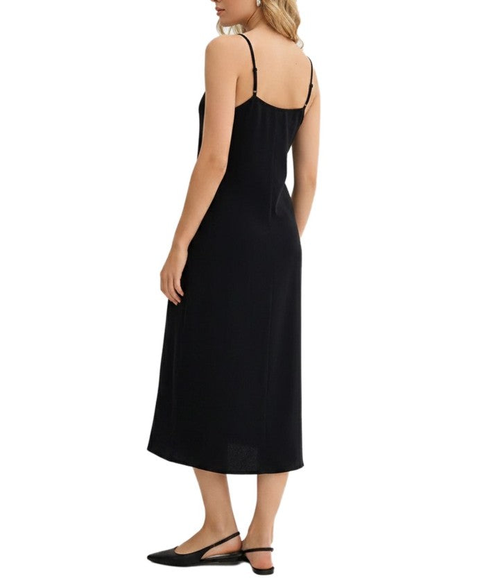trendiges Damen Flanell Kleid verstellbares Baumwoll-Kleid mit Spaghetti-Trägern -Schwarz