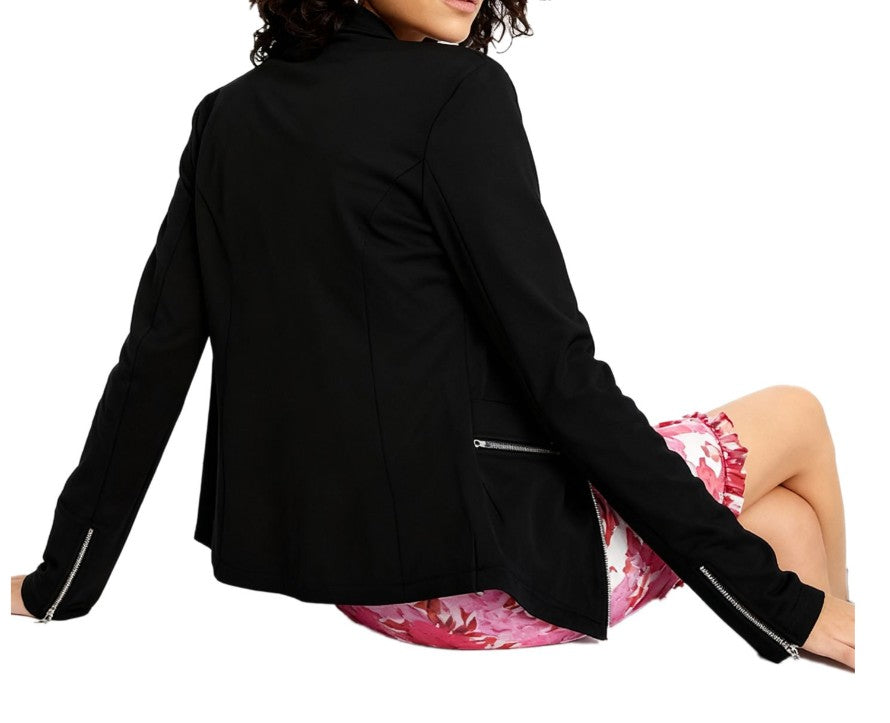 asymmetrical women's biker-style shirt jacket with zipper knit jacket black