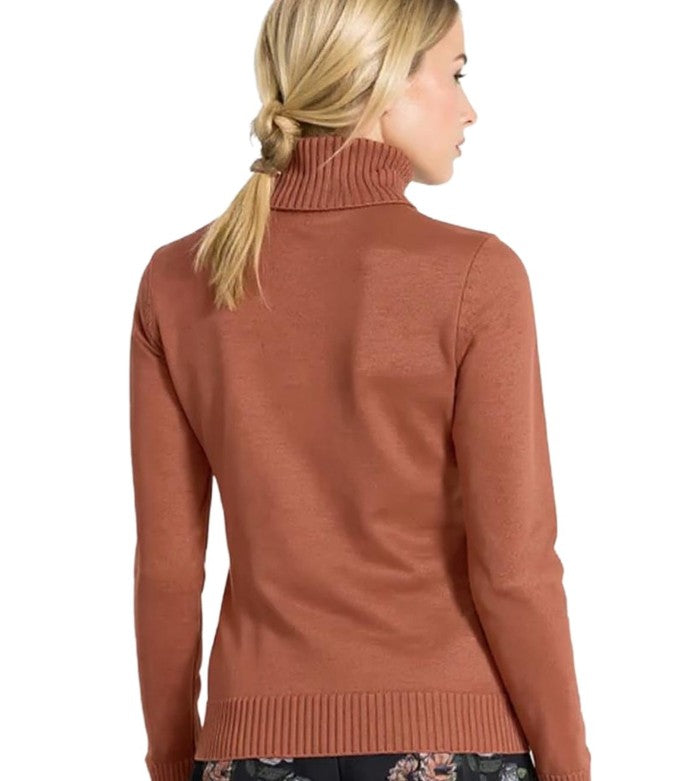 Damen Feinstrick-Pullover Rollkragen-Pulli aus reiner Baumwolle Braun