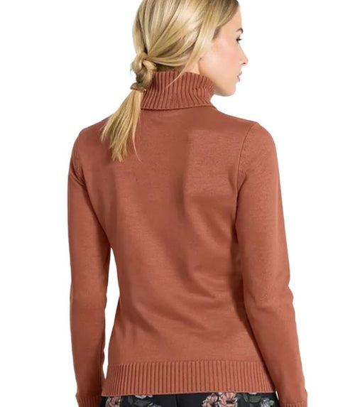 Damen Feinstrick-Pullover Rollkragen-Pulli aus reiner Baumwolle Braun