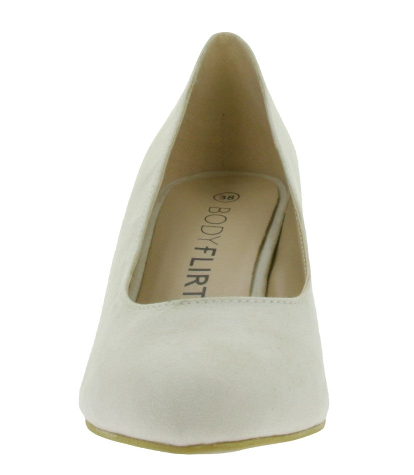 zeitlose Damen Pumps in Veloursleder-Optik Business-Schuhe mit Blockabsatz Beige